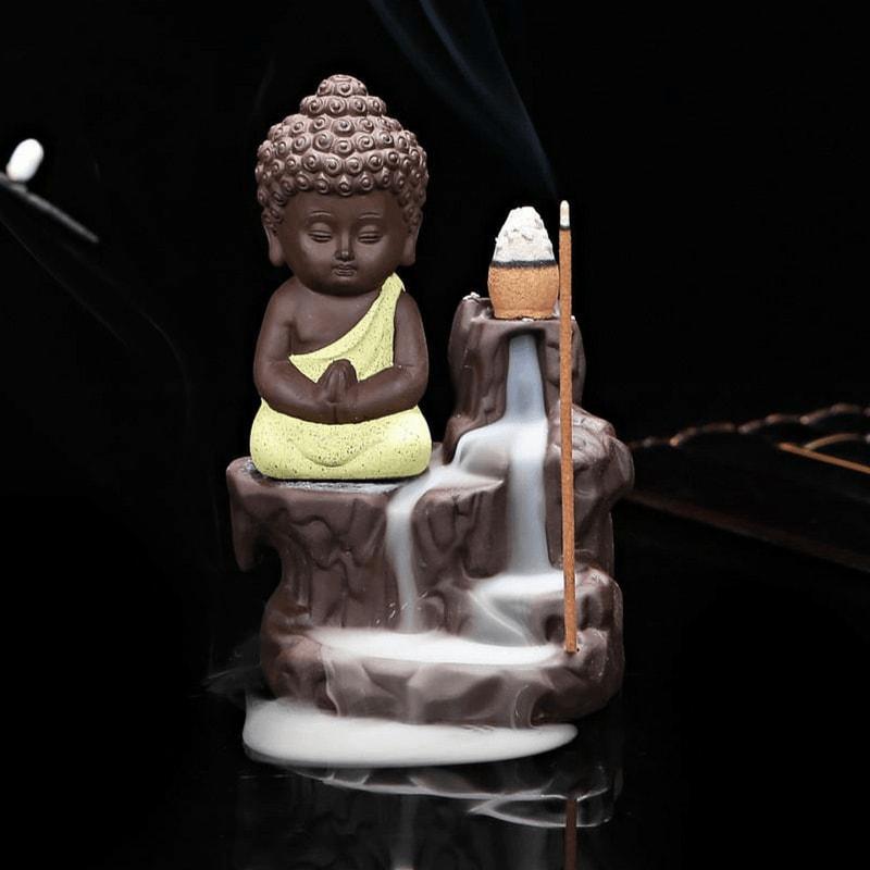 Statue Porte Encens Bouddha Jaune